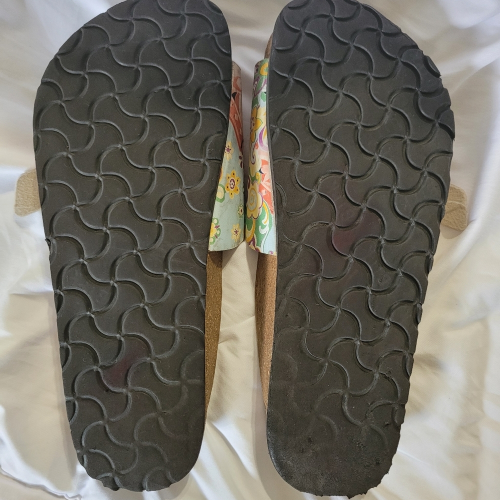 Birkenstock Peach Floral Geometric Slide Sandals W Sz 11 M Sz 9 Unisex - Picture 10 of 12